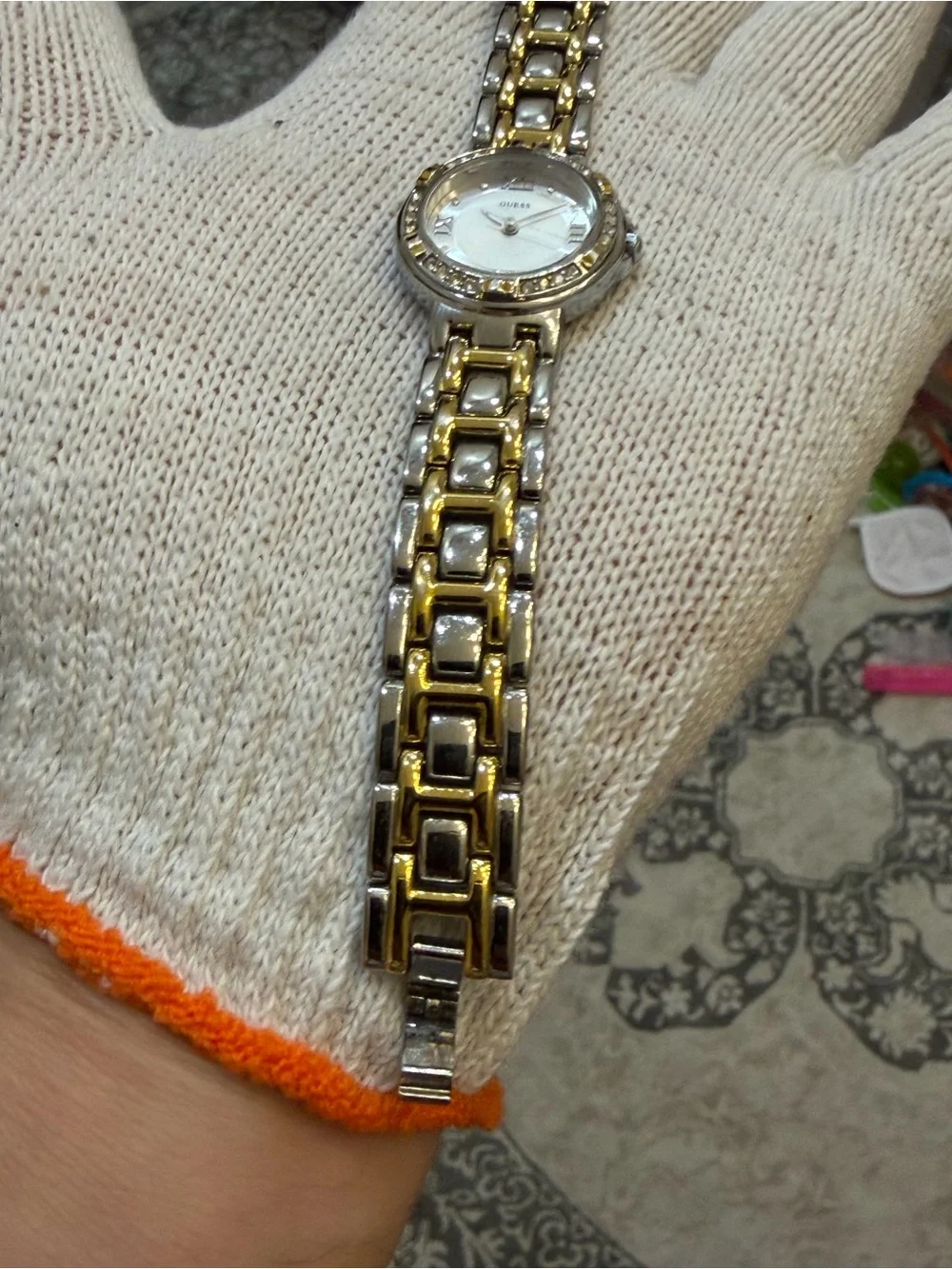 Guess Women's Two-Tone Crystal Bezel Watch Silver Dial Roman Numerals G75479L